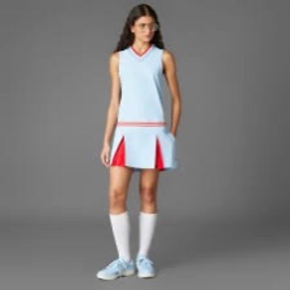 Adidas Twistknit Sleeveless Golf Tennis Dress Retro Blue Red Pleated Pockets NEW